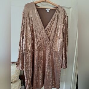 Rose Gold Sequin Long Sleeve Dress
